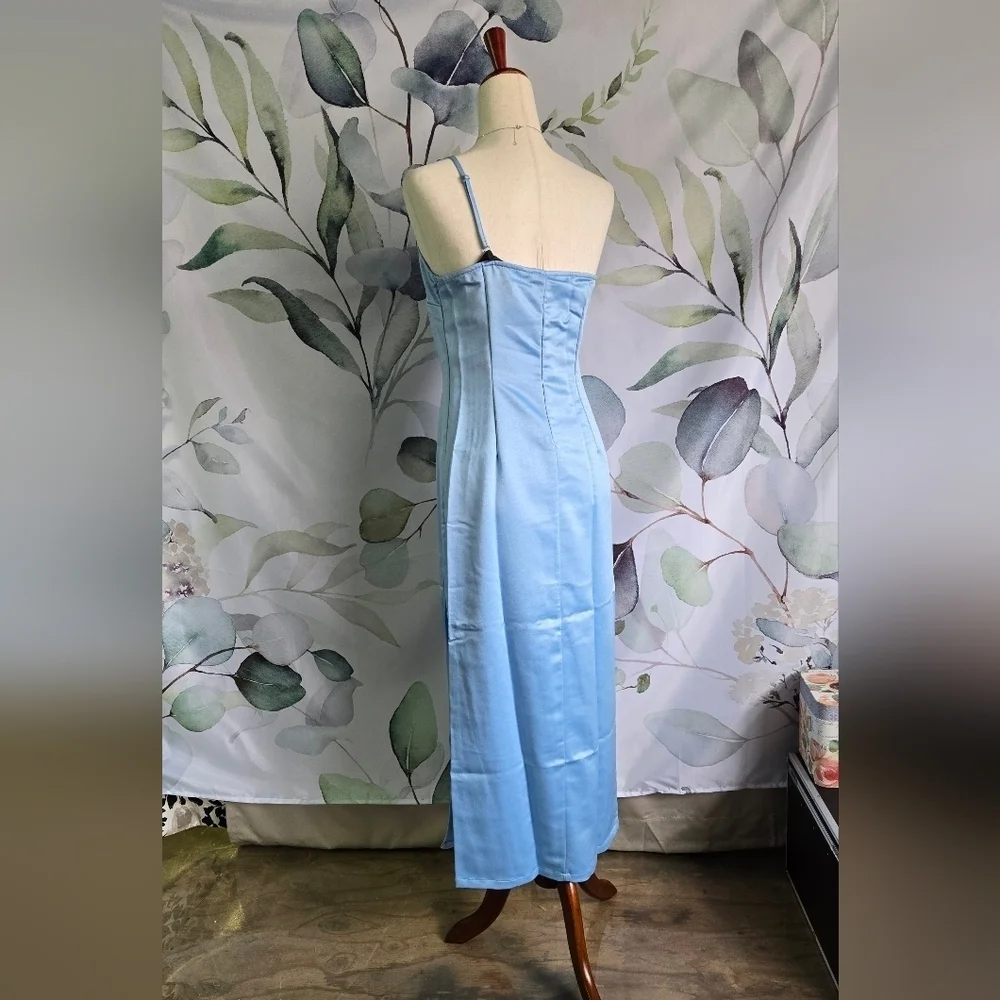 ASOS | One Shoulder Prom Dress w/ Slit in Baby Blue Satin sz 6